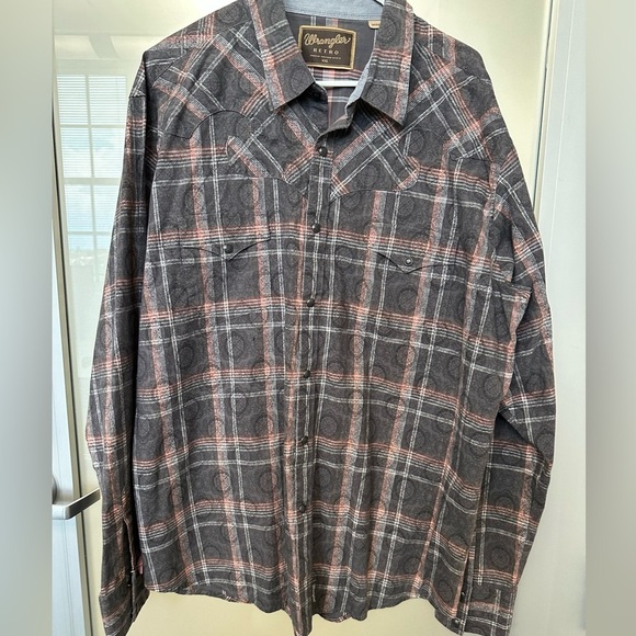 Wrangler Other - Wrangler Retro Western Wear Snap Button Long Sleeve Shirt Size XXL Gray & Red